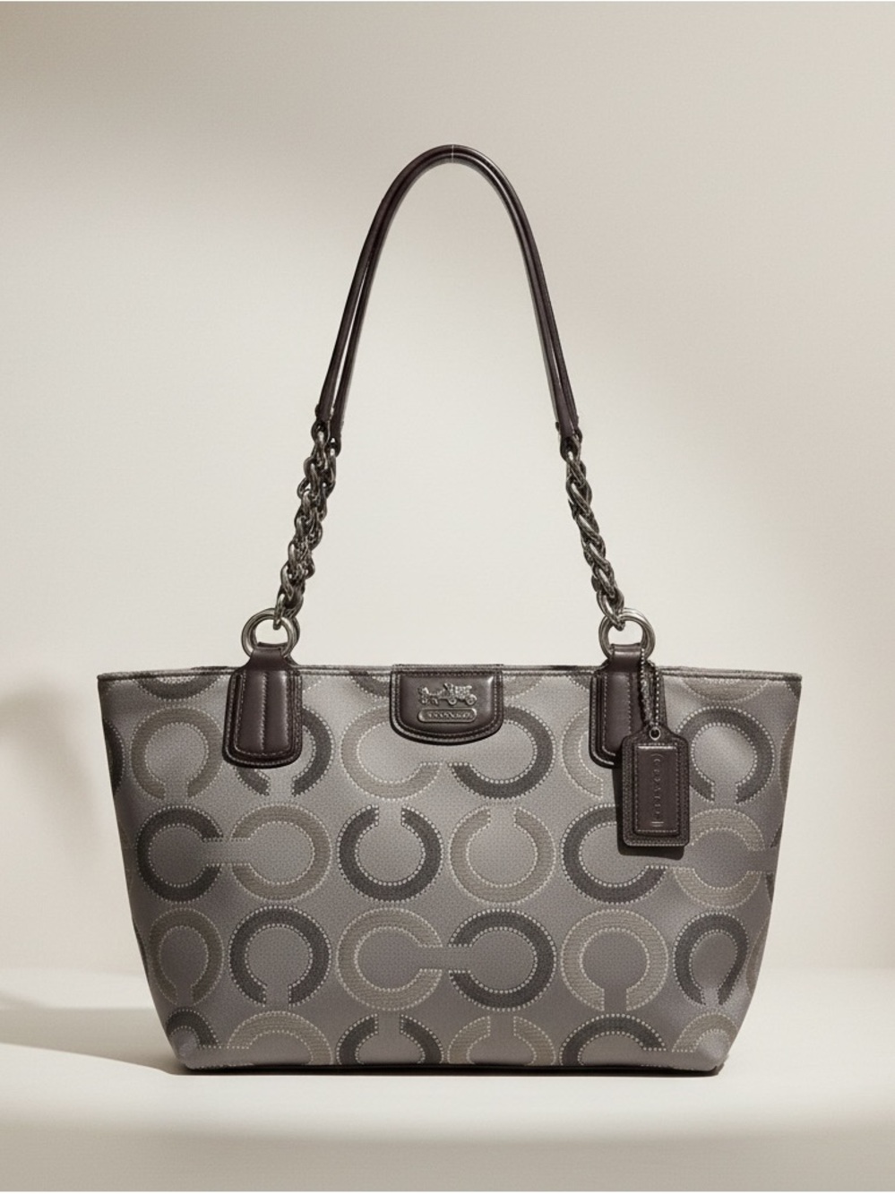 Coach Madison OP Art Gray Signature Canvas  with Leather Trim